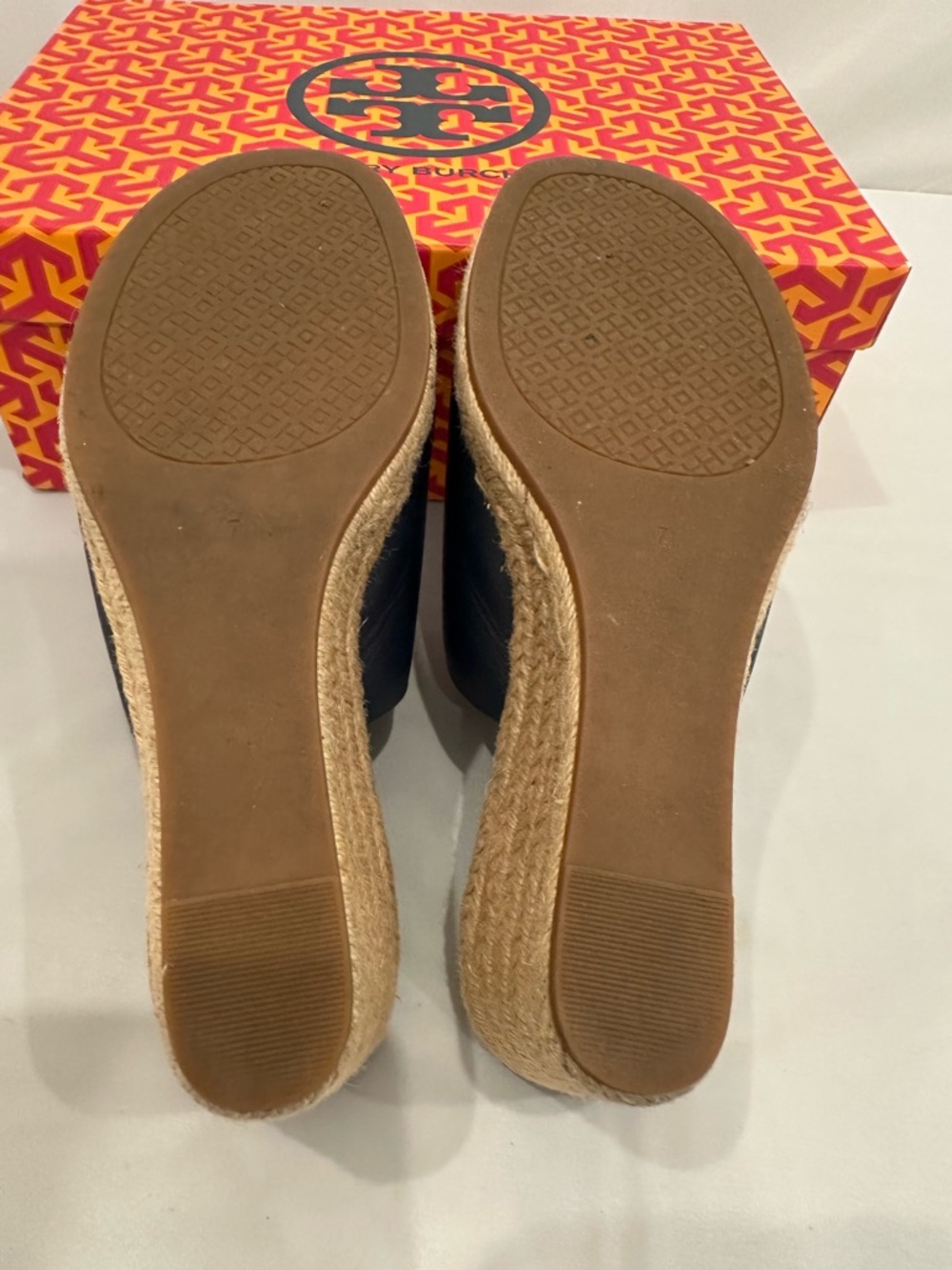 Tory Burch Navy Leather Espadrille Wedge s - Picture 5 of 5